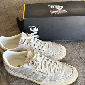 Gola Matallic Suede Court Sneakers - Cream